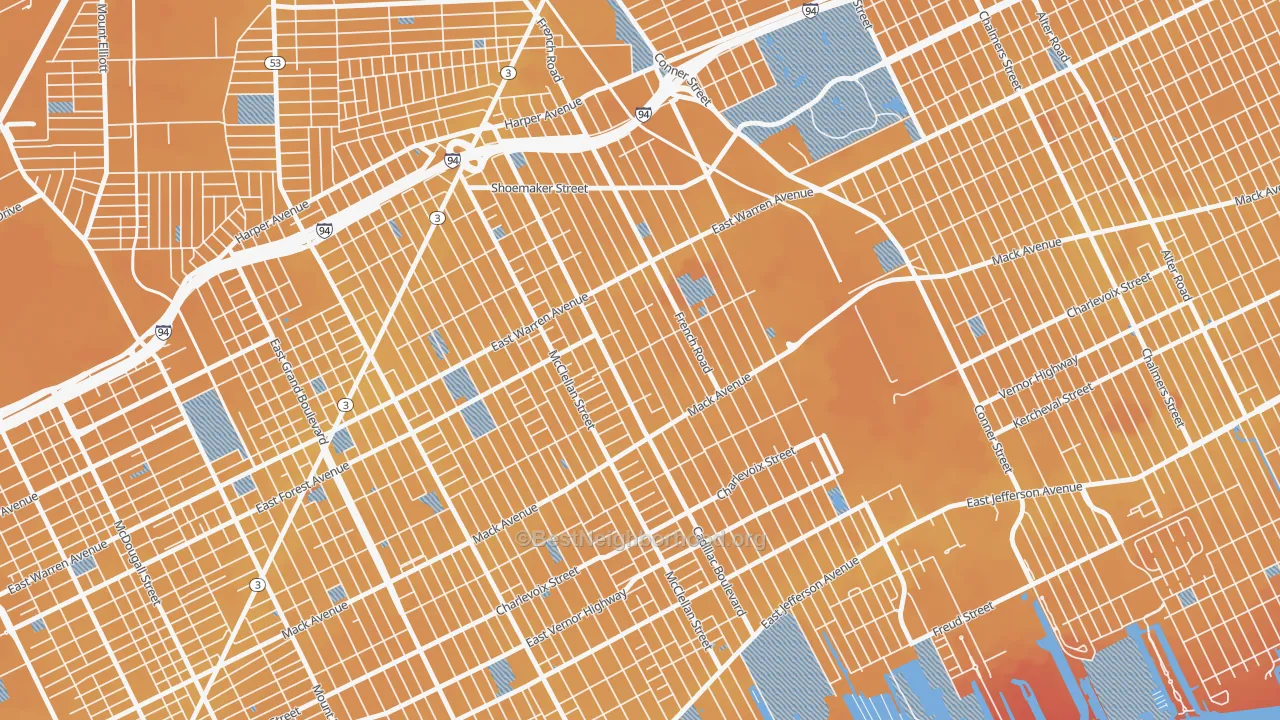 Transit Grade map of St Jean, Detroit, MI