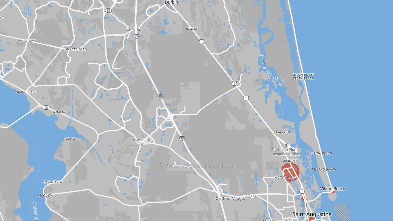 Transit Grade map of St. Johns County, FL