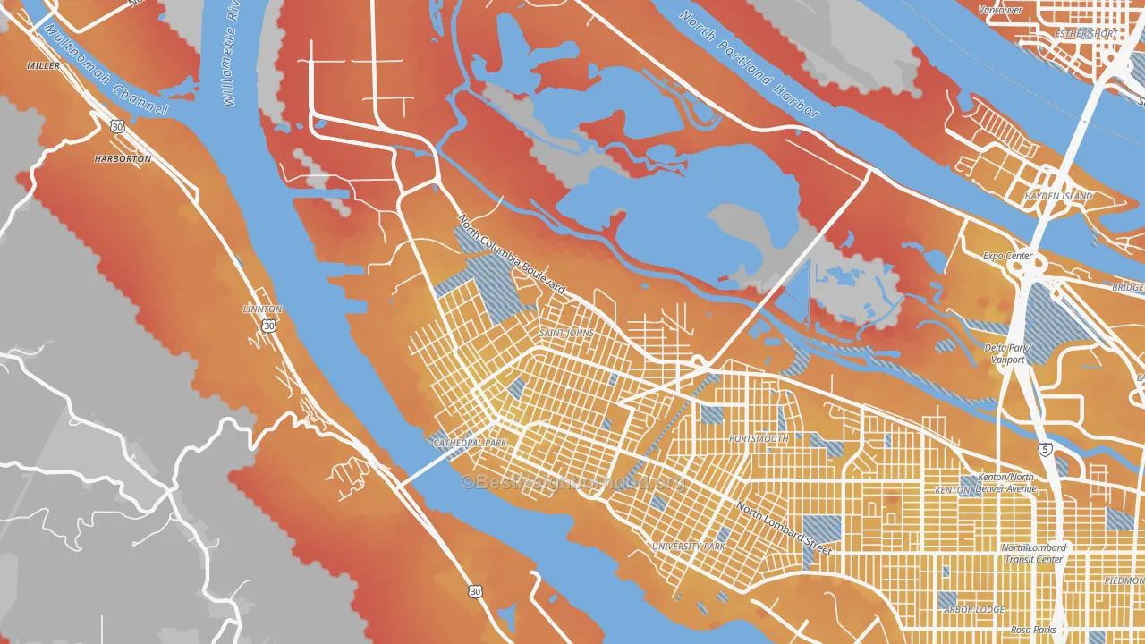 Transit Grade map of St. Johns, Portland, OR