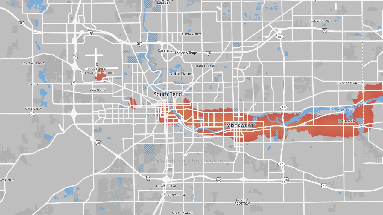 Transit Grade map of St. Joseph County, IN