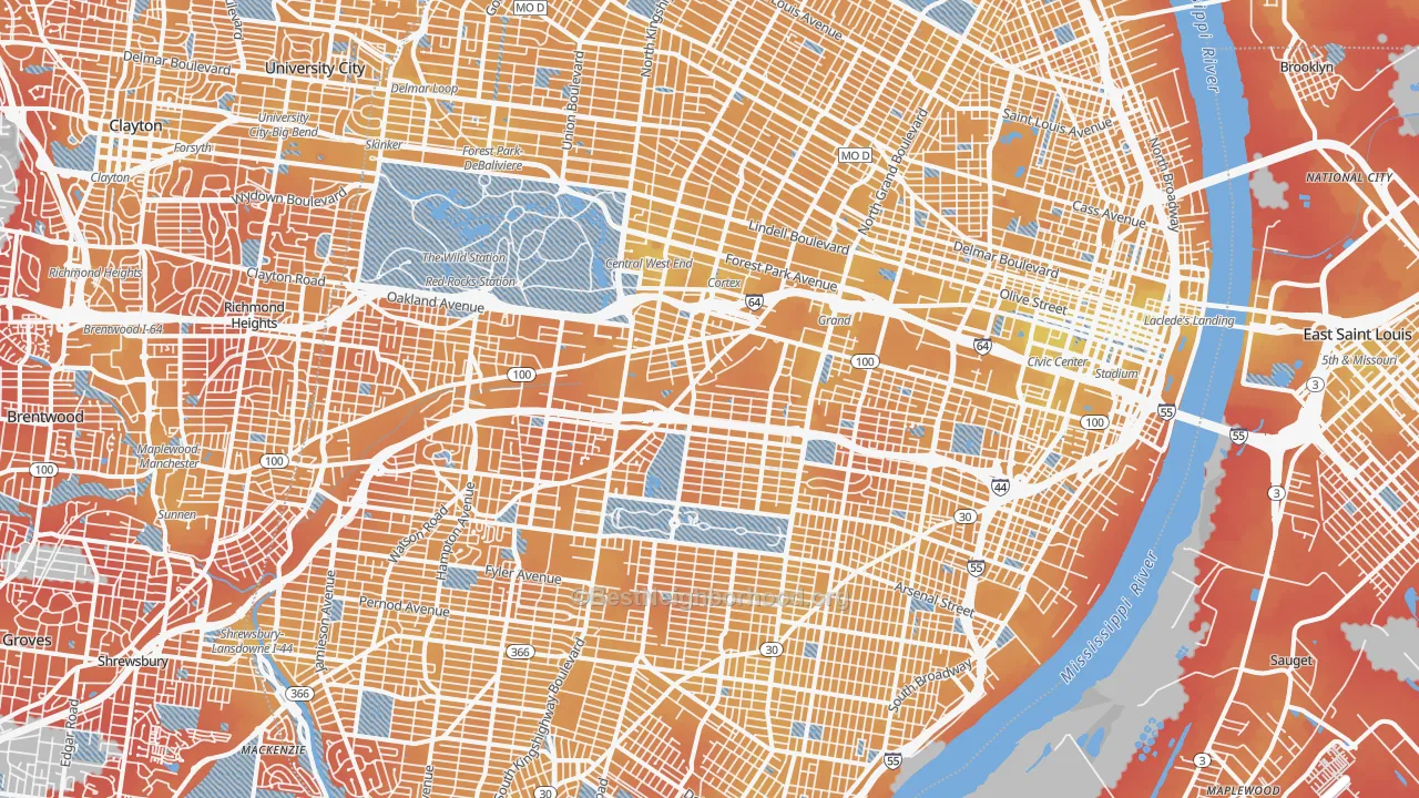 Transit Grade map of St. Louis City, MO