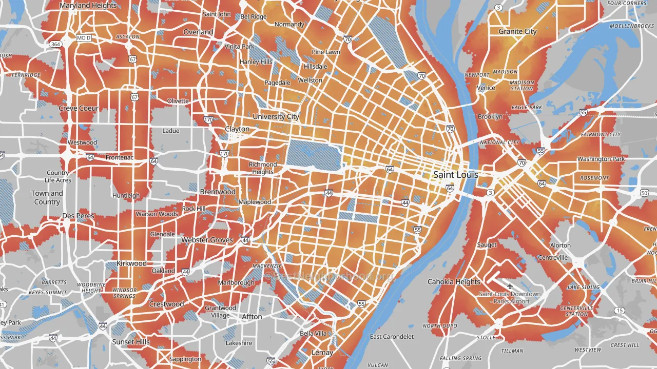 Transit Grade map of St. Louis, MO