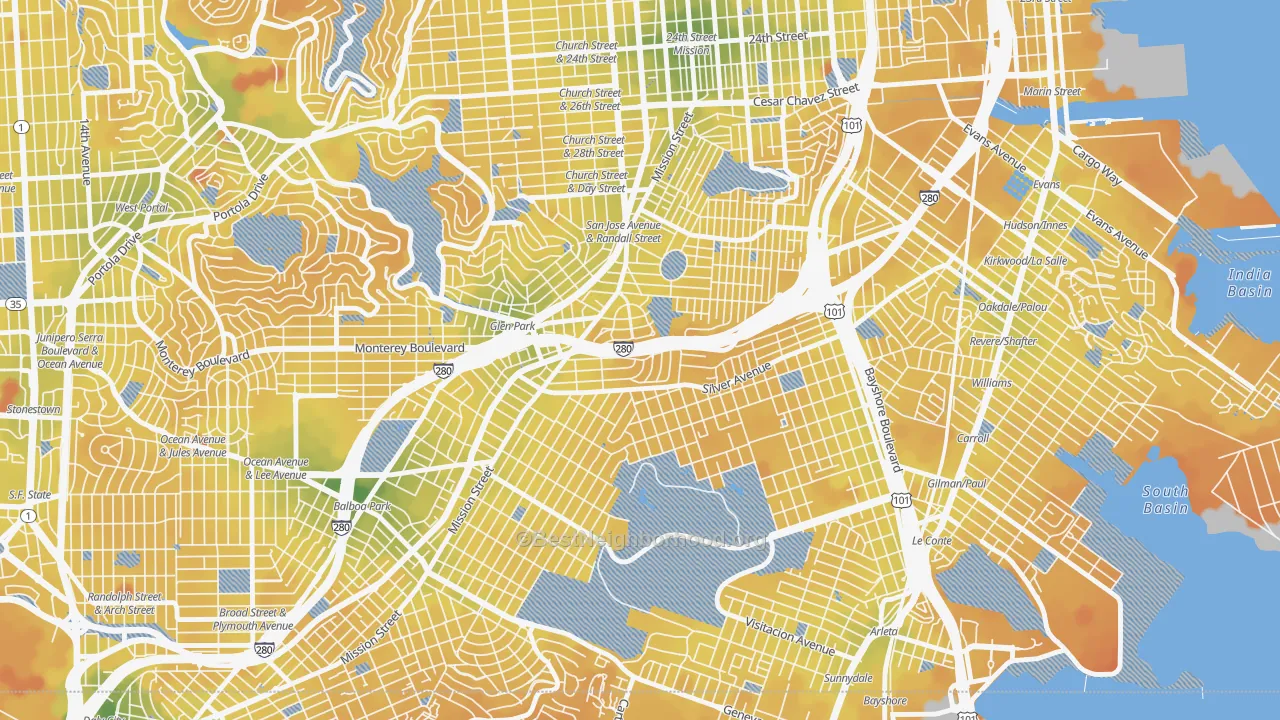 Transit Grade map of St Marys Park, San Francisco, CA