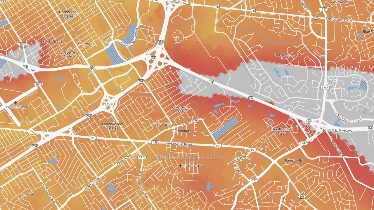 Transit Grade map of St. Regis Park, KY