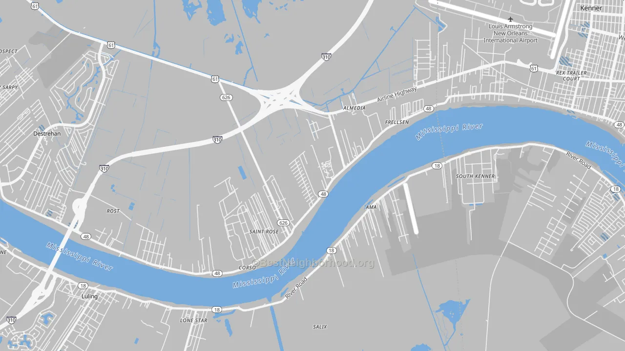 Transit Grade map of St. Rose, LA
