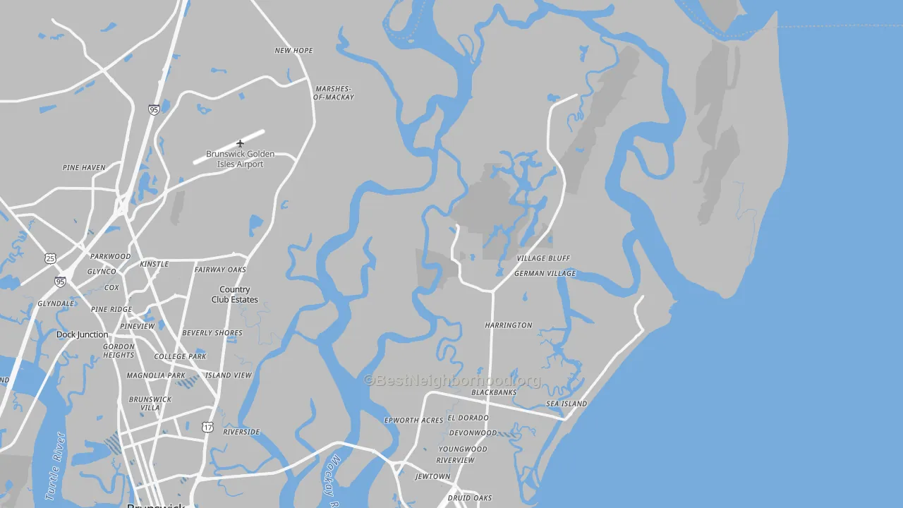 Transit Grade map of St. Simons Island, GA