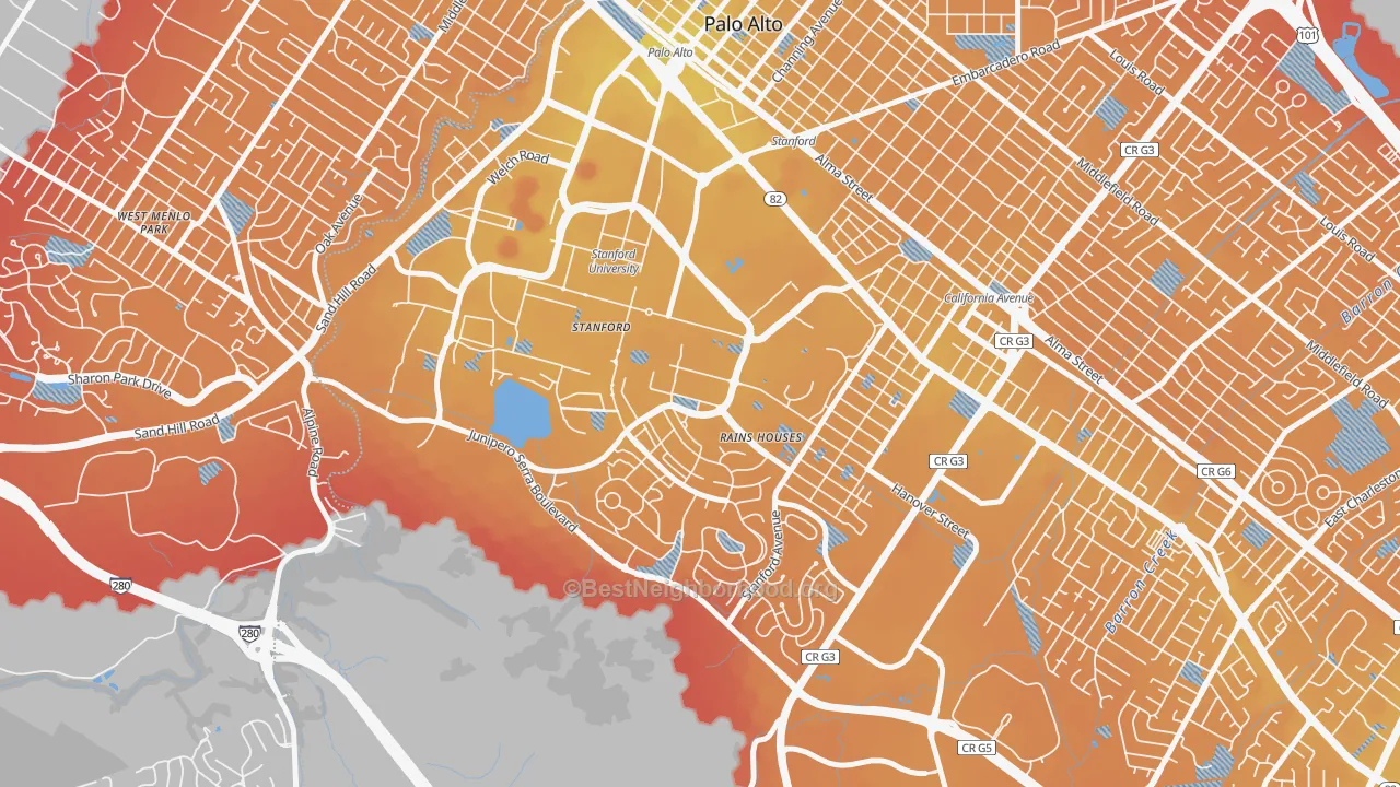 Transit Grade map of Stanford, CA
