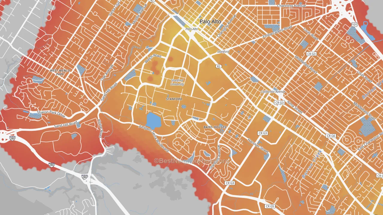 Transit Grade map of Stanford University, Stanford, CA
