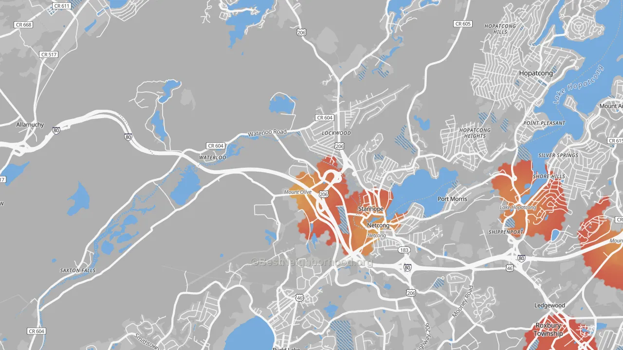 Transit Grade map of Stanhope, NJ