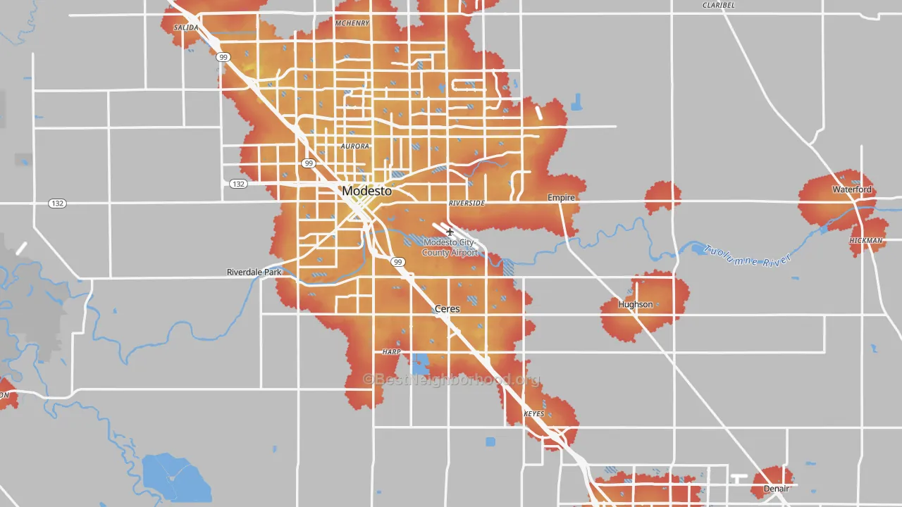 Transit Grade map of Stanislaus County, CA
