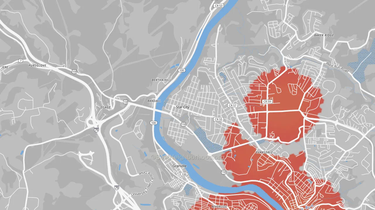 Transit Grade map of Star City, WV