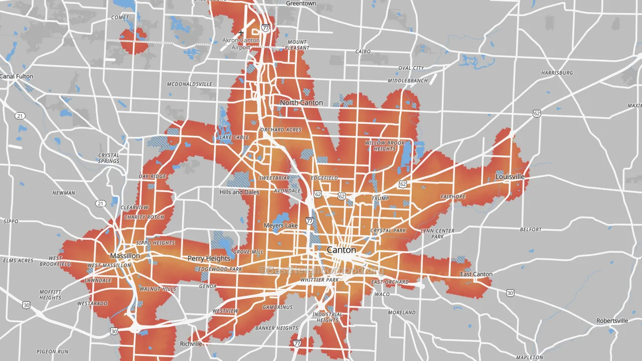 Transit Grade map of Stark County, OH