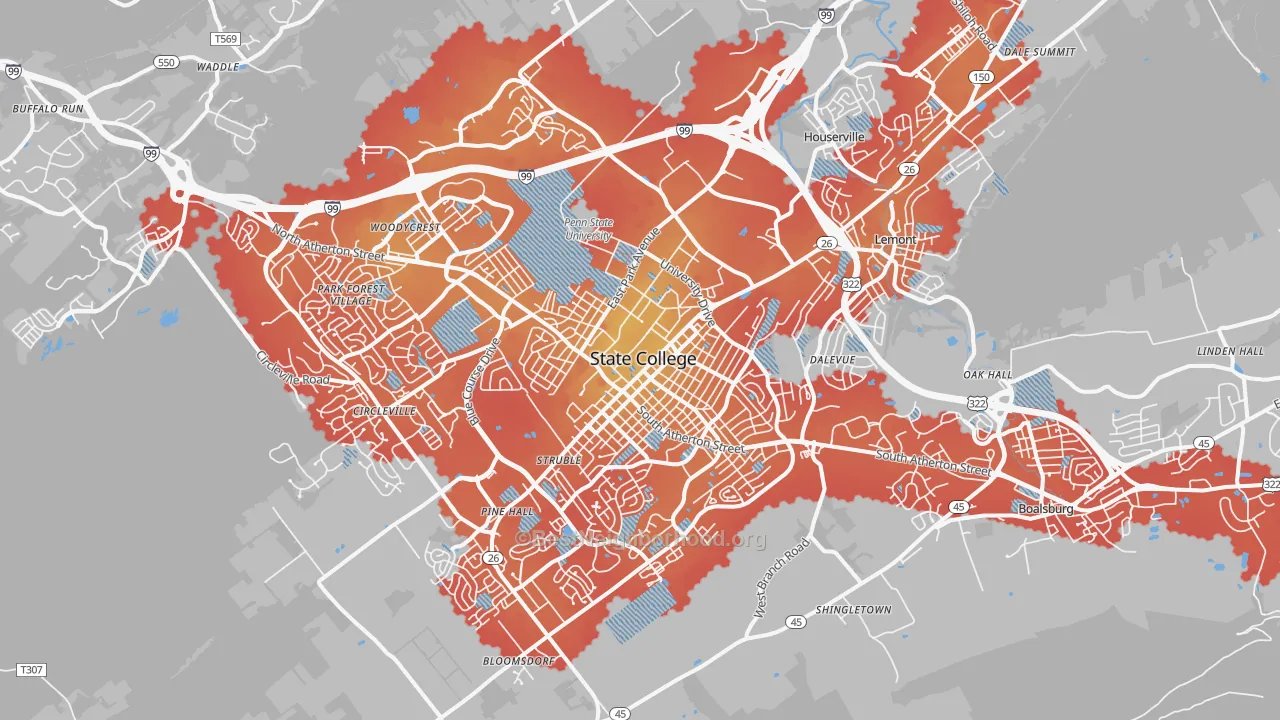 Transit Grade map of State College, PA
