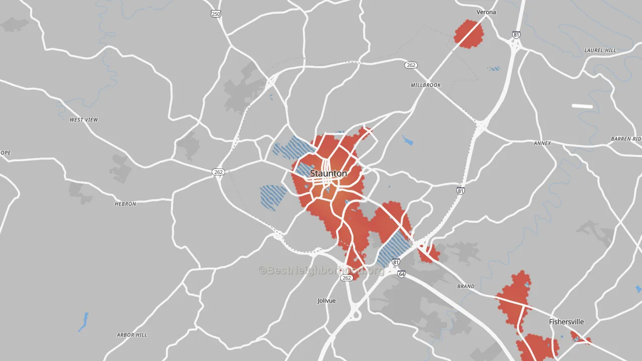 Transit Grade map of Staunton, VA