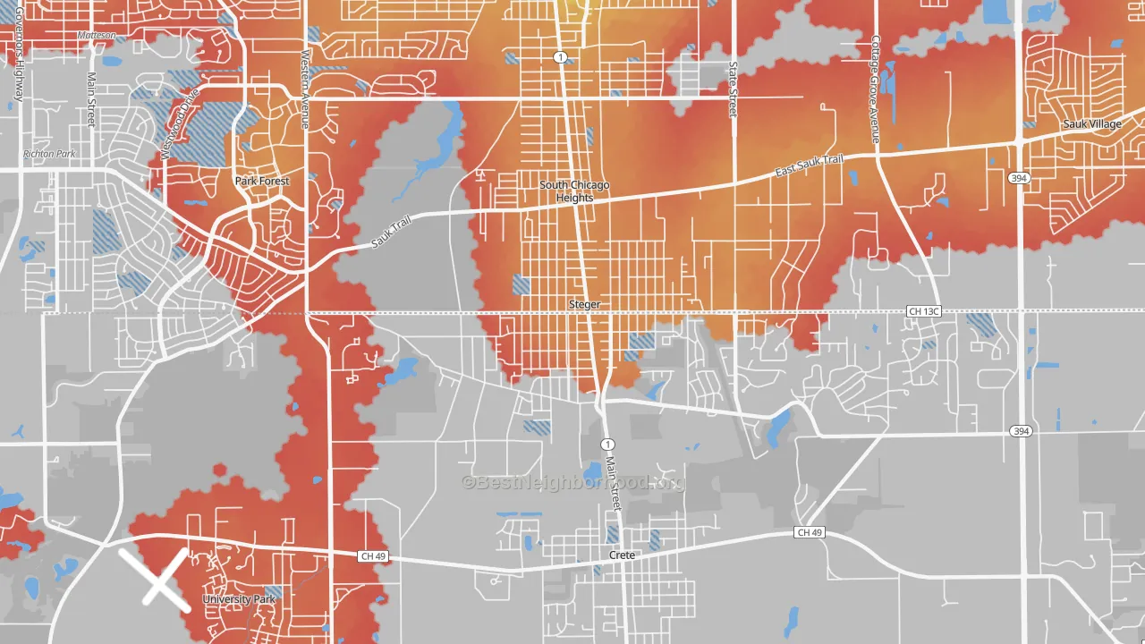 Transit Grade map of Steger, IL