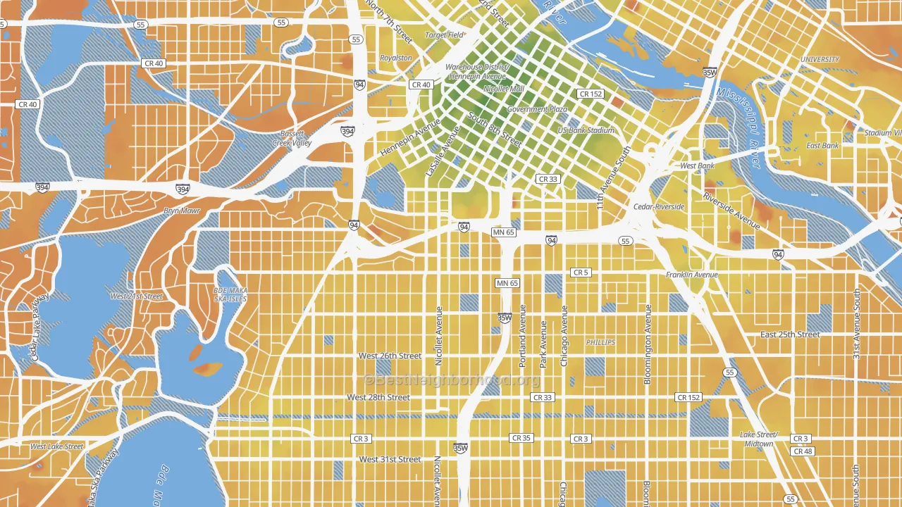 Transit Grade map of Stevens Square, Minneapolis, MN