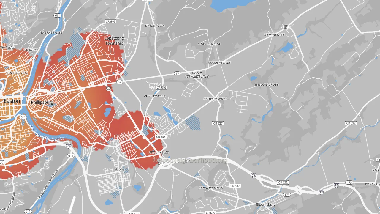 Transit Grade map of Stewartsville, NJ