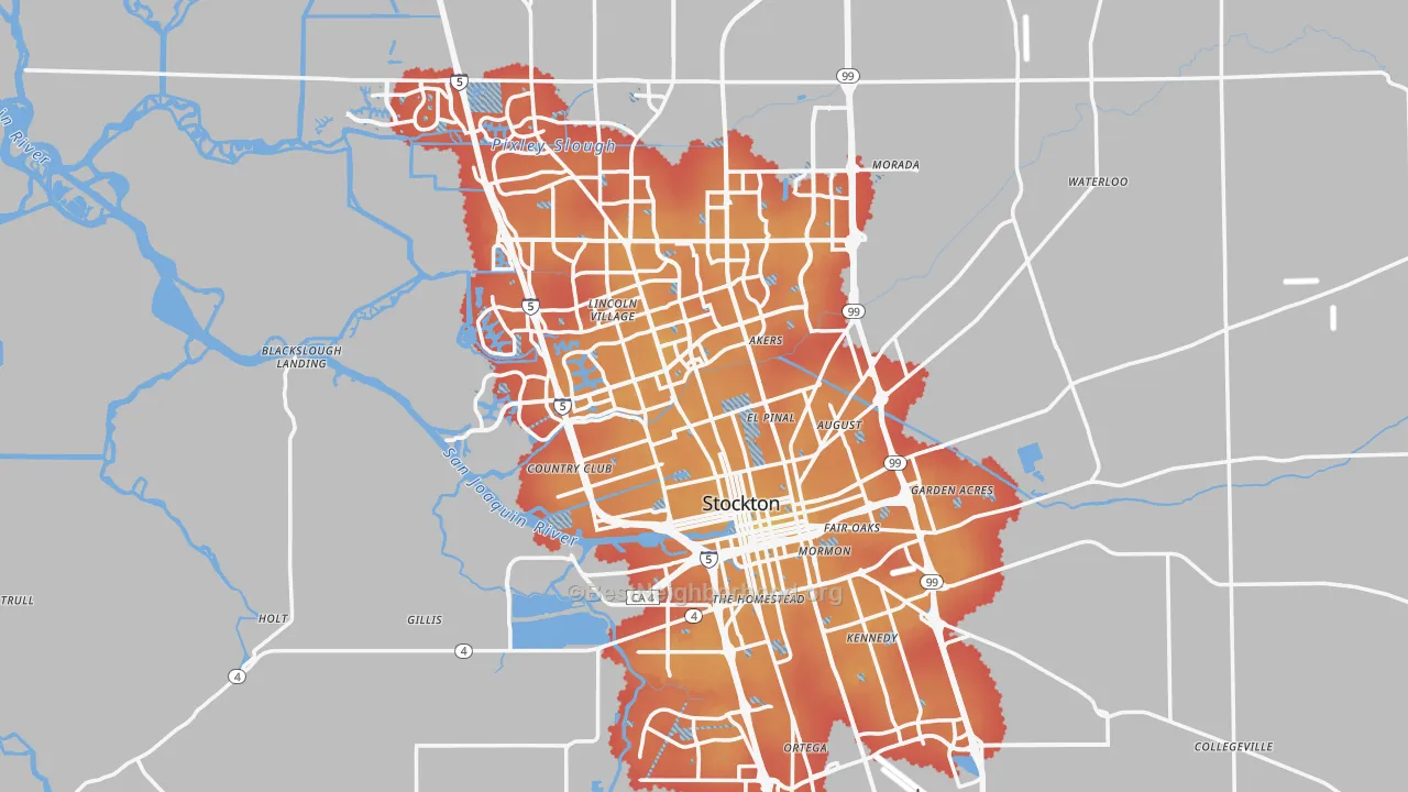 Transit Grade map of Stockton, CA