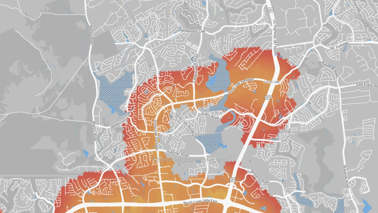 Transit Grade map of Stone Oak, San Antonio, TX