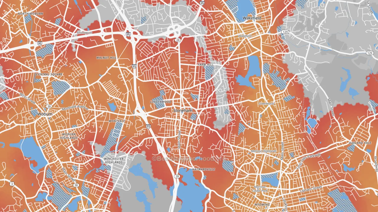 Transit Grade map of Stoneham, MA