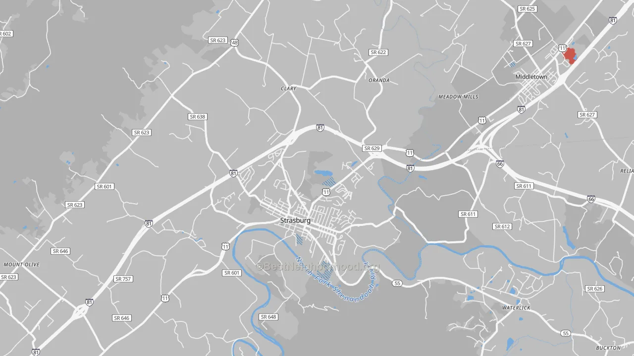 Transit Grade map of Strasburg, VA