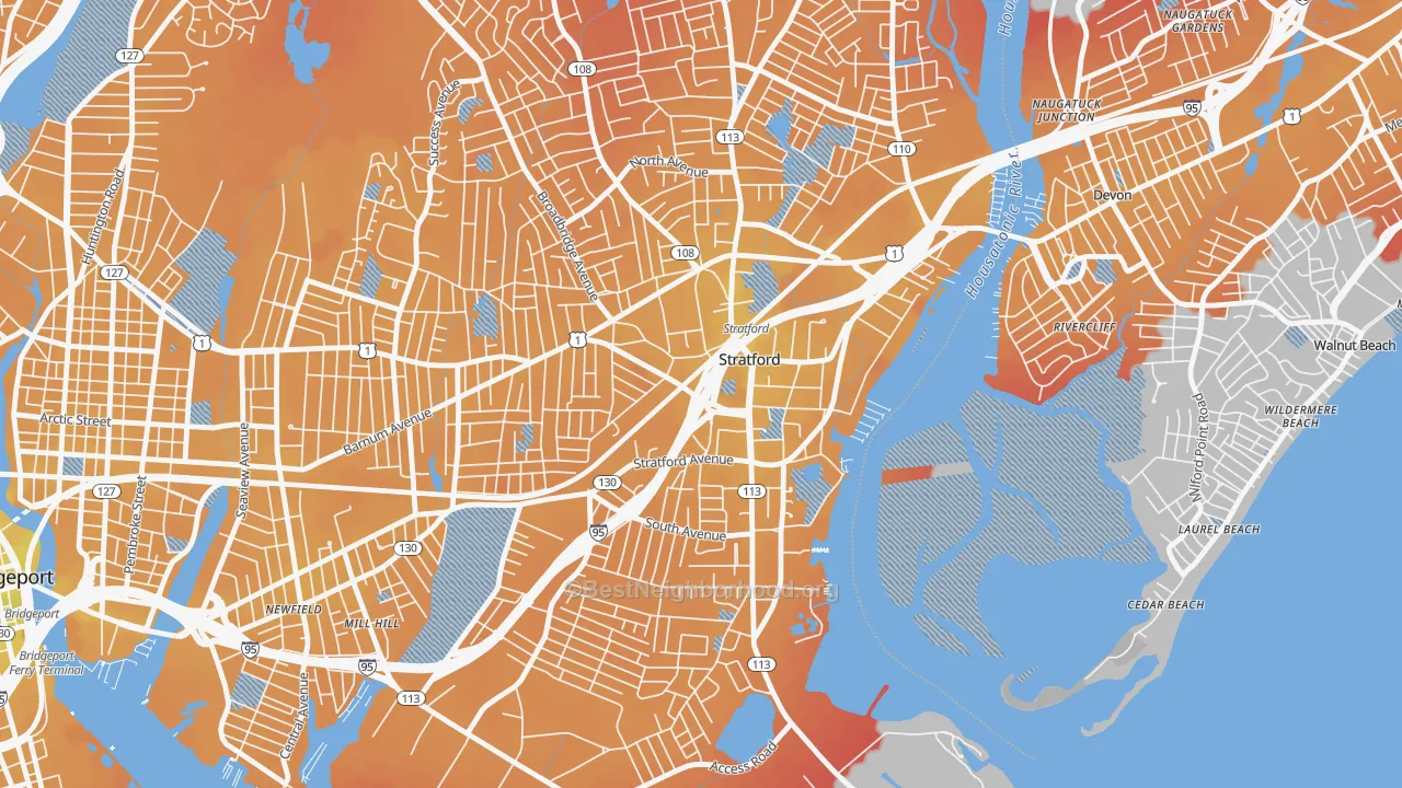 Transit Grade map of Stratford Center Historic District, Stratford, CT