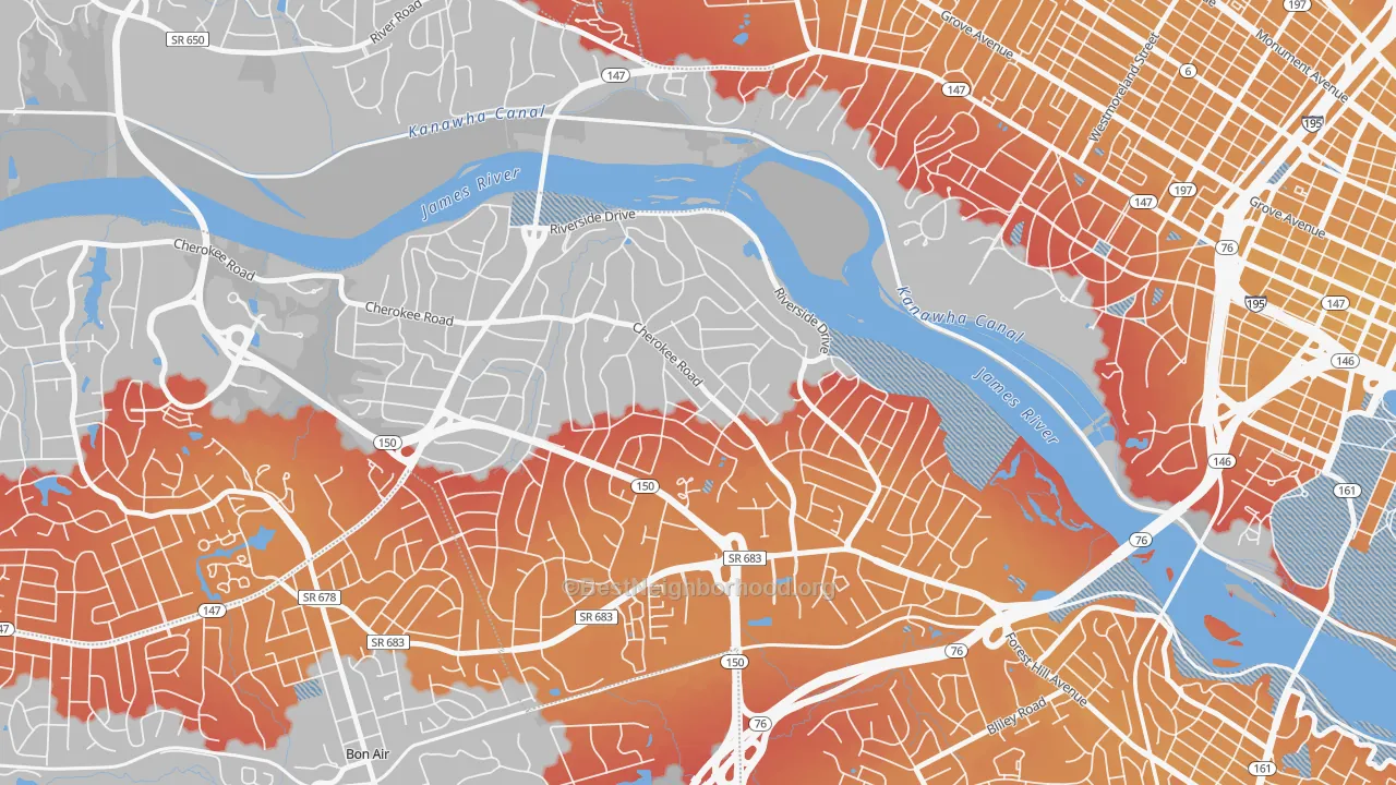 Transit Grade map of Stratford Hills, Richmond, VA