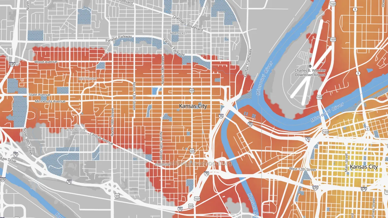 Transit Grade map of Strawberry Hill, Kansas City, KS