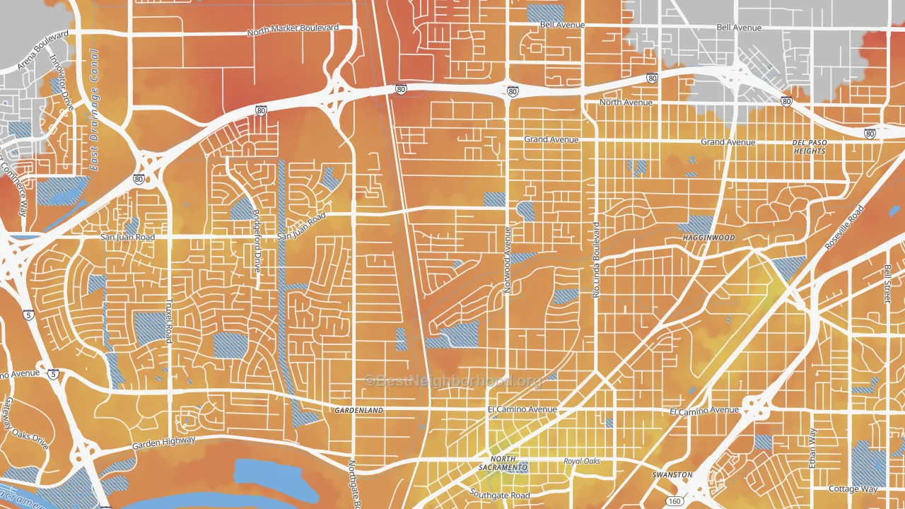 Transit Grade map of Strawberry Manor, Sacramento, CA