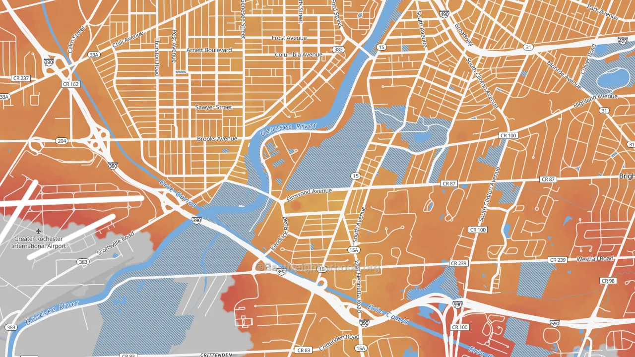 Transit Grade map of Strong, Rochester, NY