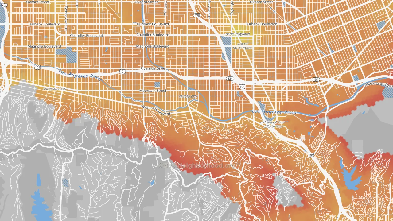 Transit Grade map of Studio City, CA