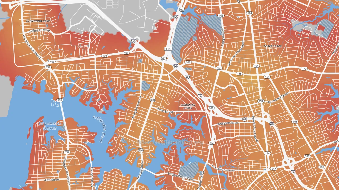 Transit Grade map of Suburban Acres, Norfolk, VA