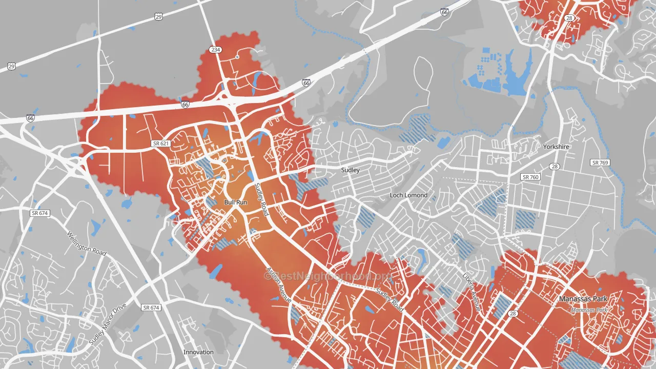 Transit Grade map of Sudley, VA