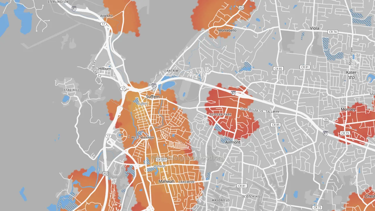 Transit Grade map of Suffern, NY