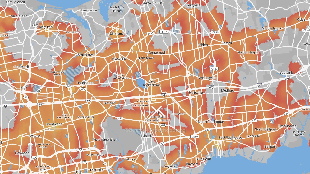Transit Grade map of Suffolk County, NY
