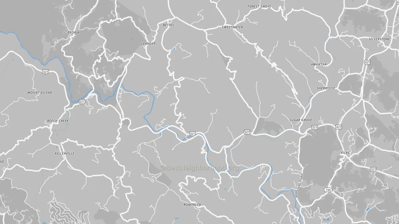 Transit Grade map of Sugar Grove, NC