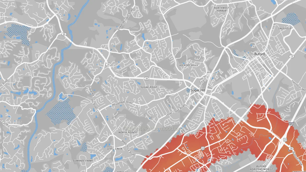 Transit Grade map of Sugar Hill, GA