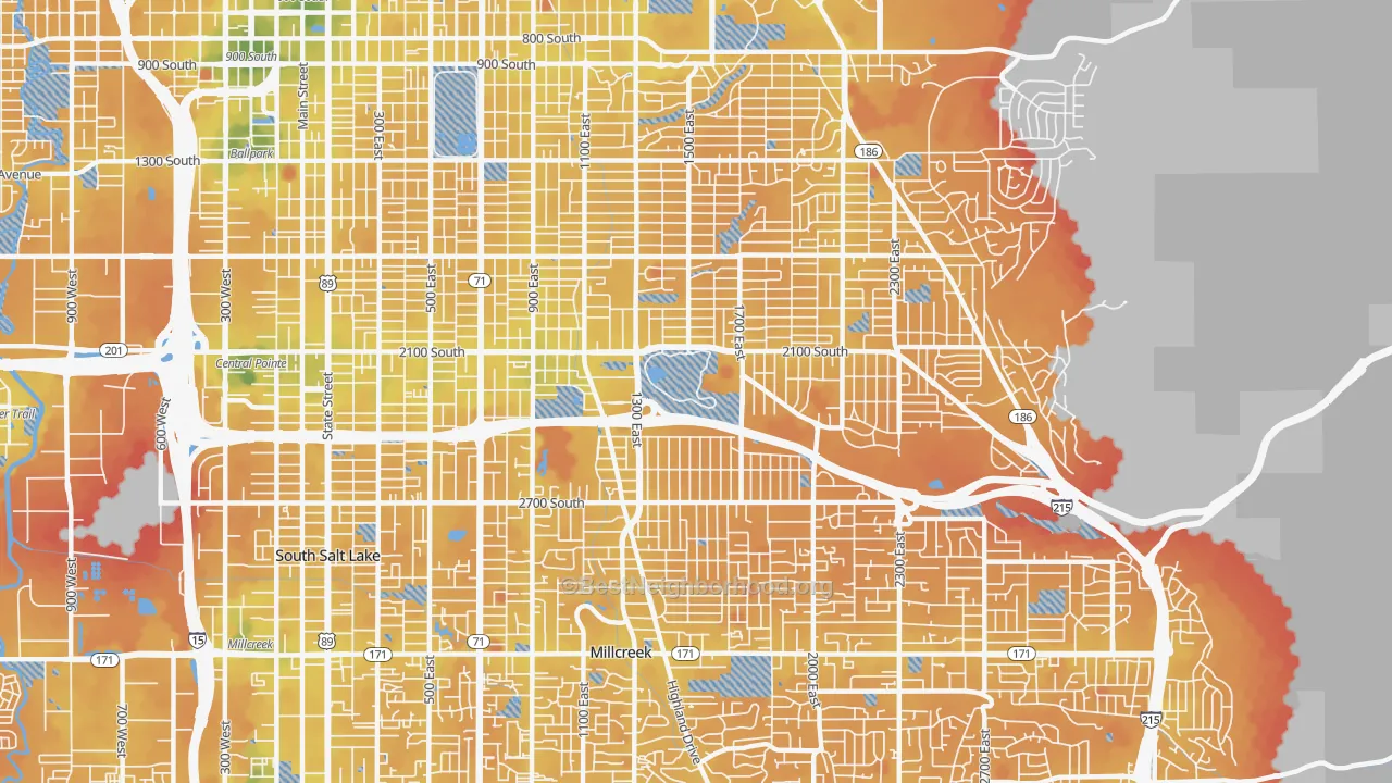 Transit Grade map of Sugar House, Salt Lake City, UT