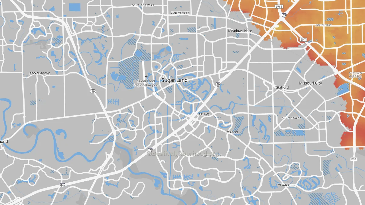 Transit Grade map of Sugar Land, TX