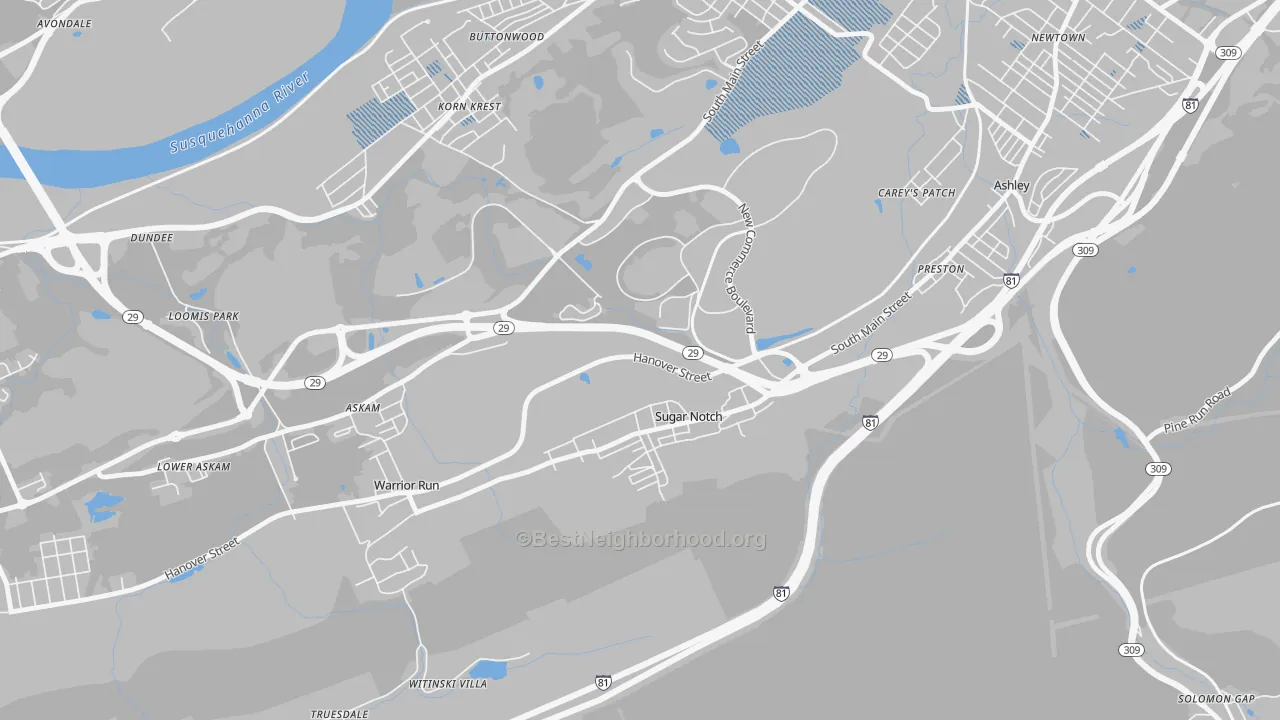 Transit Grade map of Sugar Notch, PA