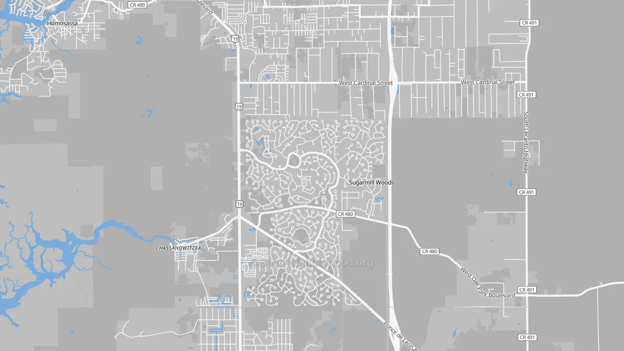 Transit Grade map of Sugarmill Woods, FL