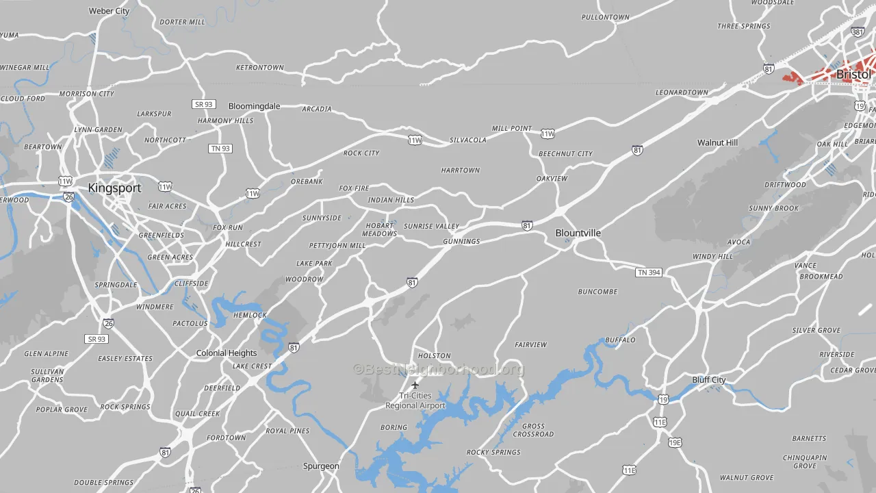Transit Grade map of Sullivan County, TN