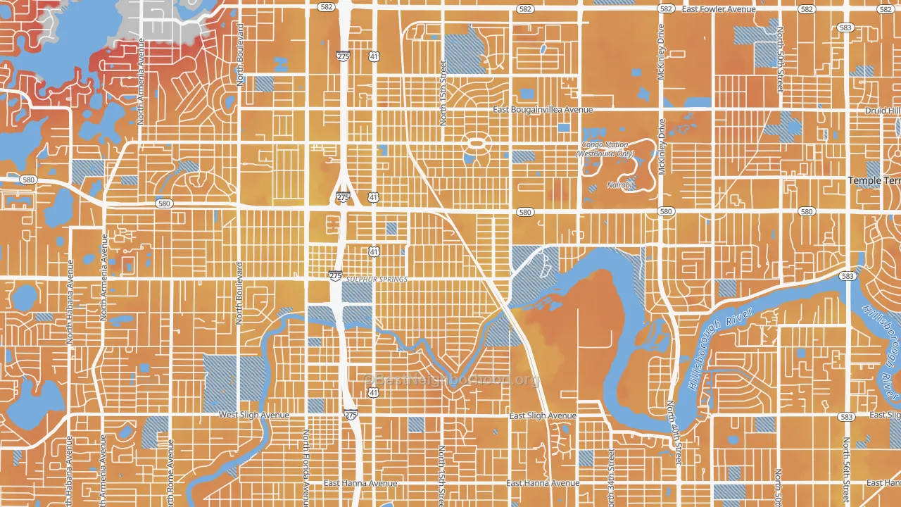 Transit Grade map of Sulphur Springs, Tampa, FL