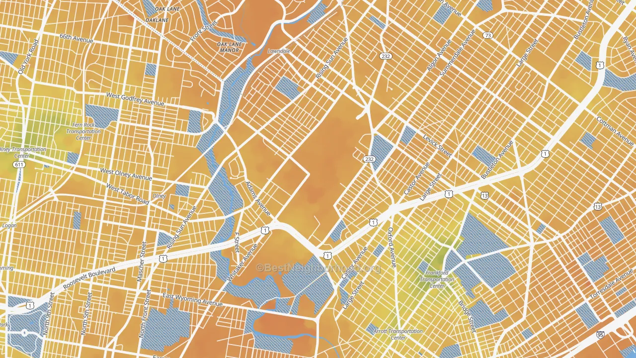 Transit Grade map of Summerdale, Philadelphia, PA