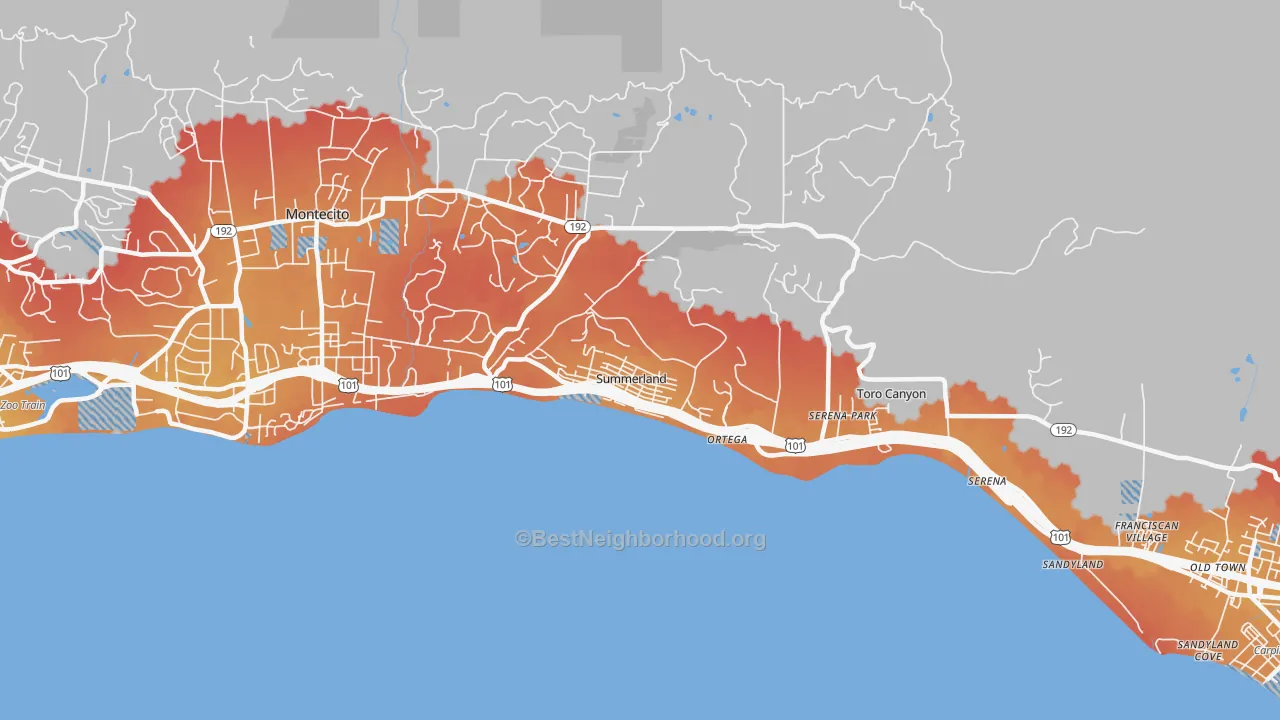 Transit Grade map of Summerland, CA