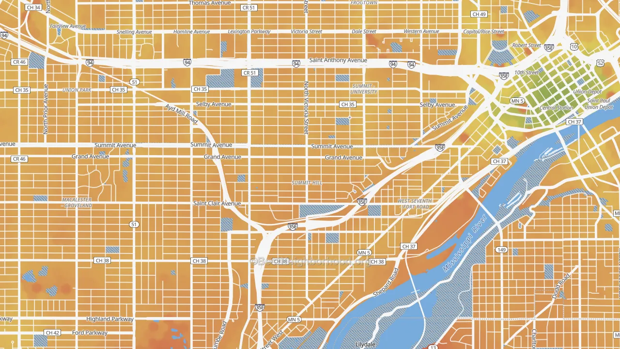 Transit Grade map of Summit Hill, St. Paul, MN