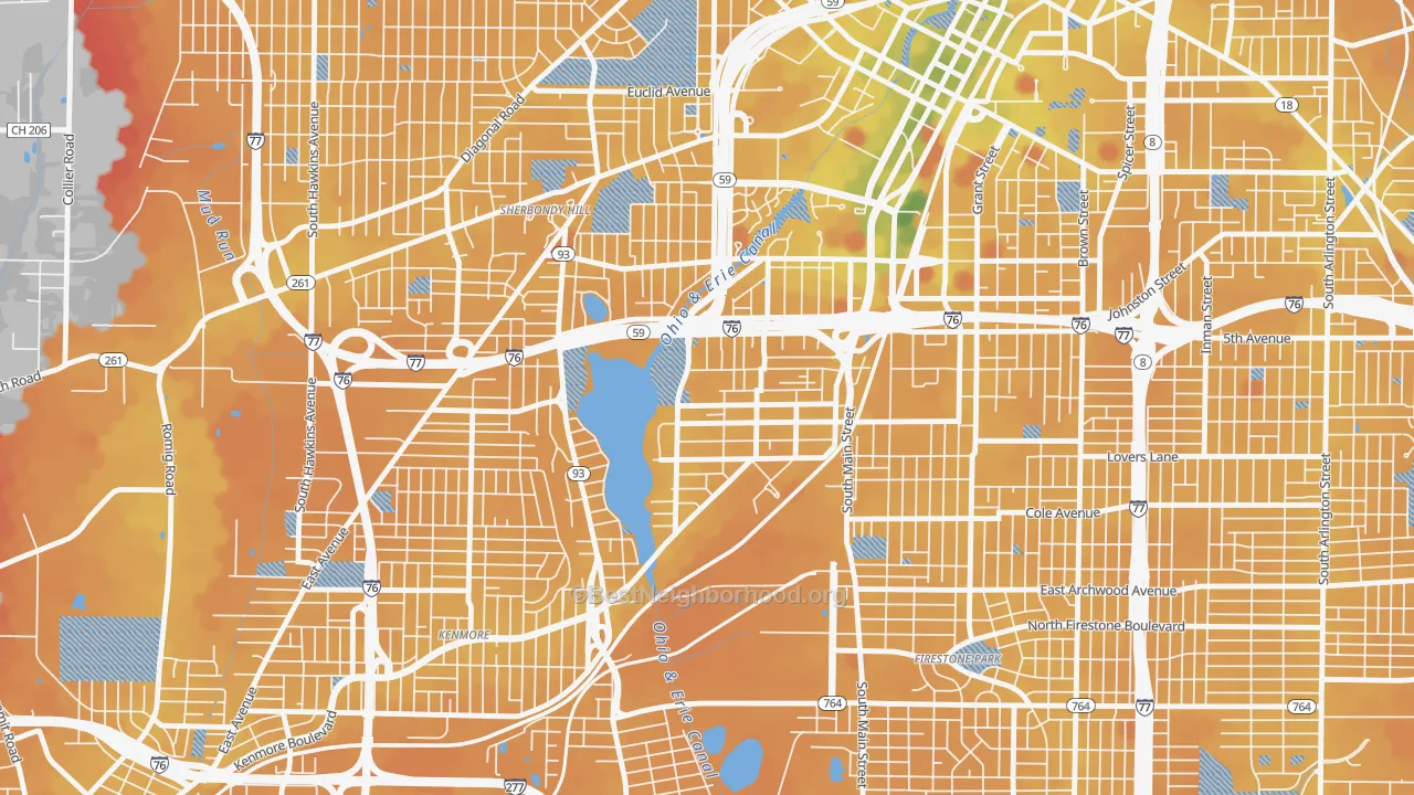 Transit Grade map of Summit Lake, Akron, OH
