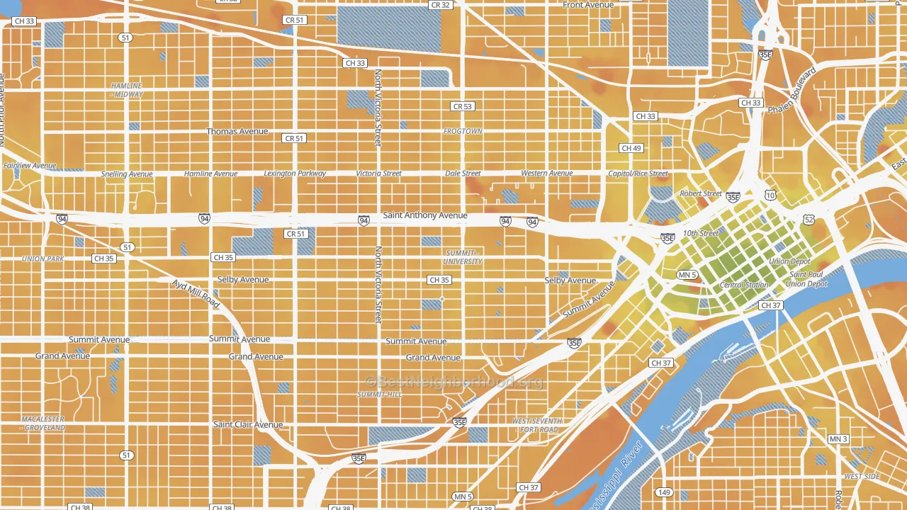 Transit Grade map of Summit-University, St. Paul, MN