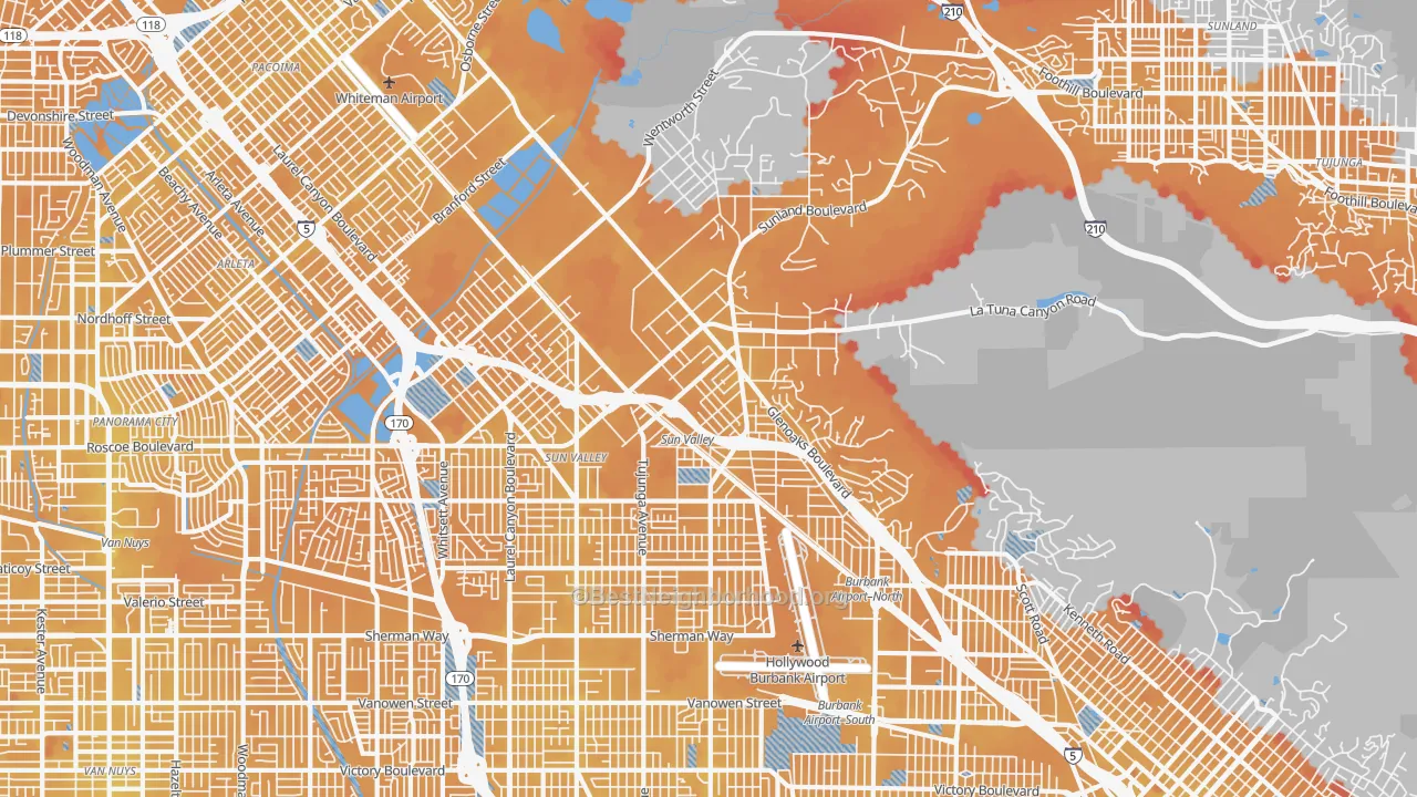 Transit Grade map of Sun Valley, CA