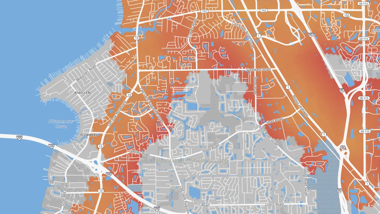 Transit Grade map of Sunbeam, Jacksonville, FL